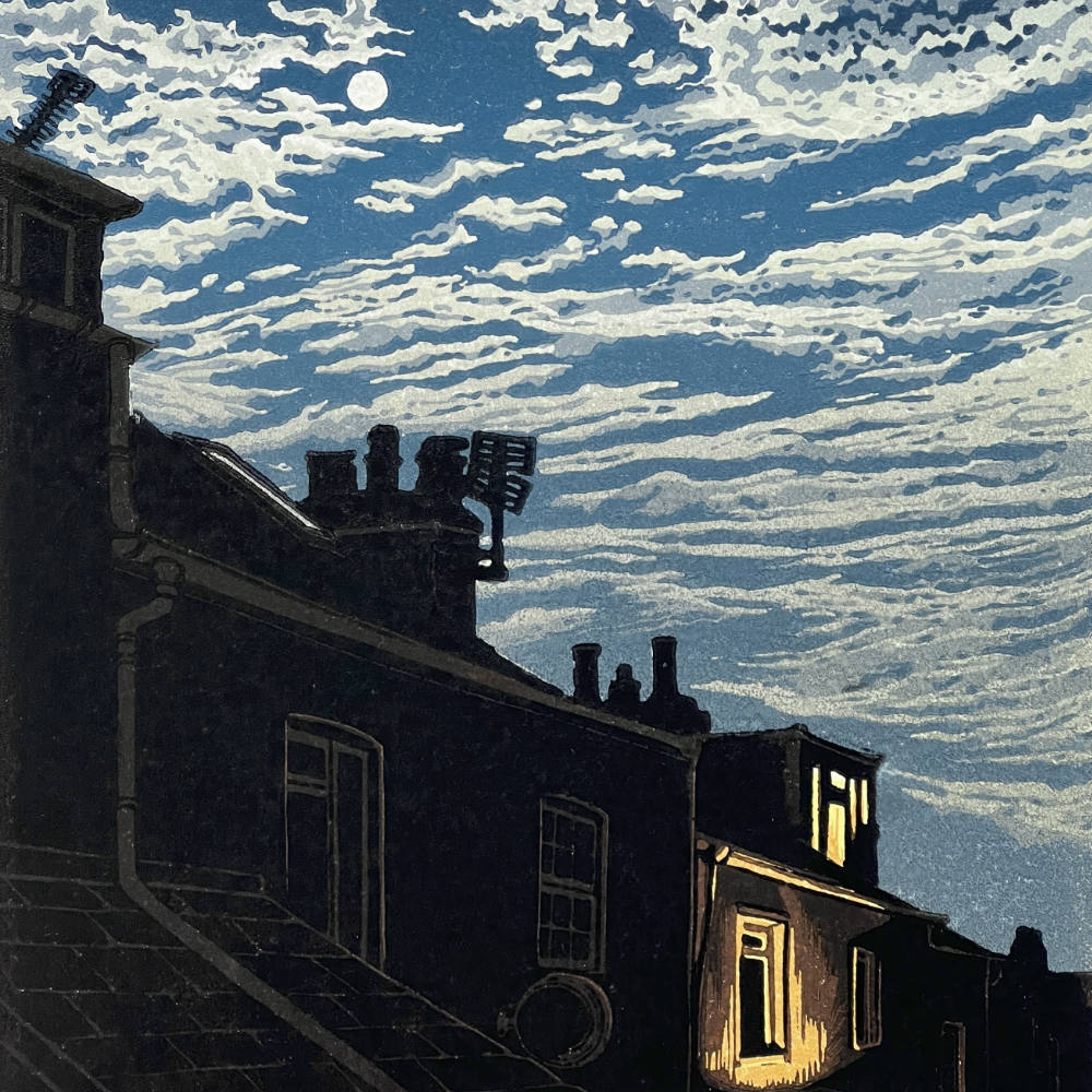 Night Light - original linocut print by artist and printmaker Lisa Benson.