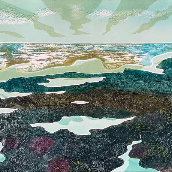 Collagraph print by artist and printmaker Sue Lowe